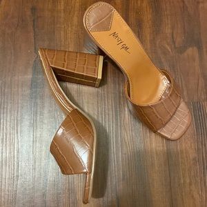 Faux Croc Block Heel Mules